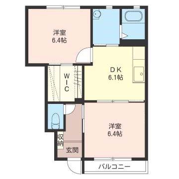 ビグディパA棟(2DK/1階)の間取り写真
