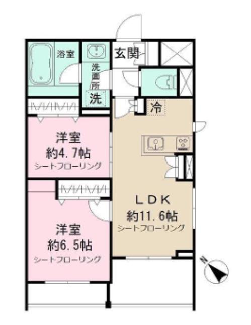 モクシオンイナギ(2LDK/4階)の間取り写真