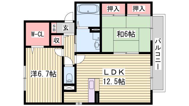 ベルメゾン B棟(2LDK/2階)の間取り写真