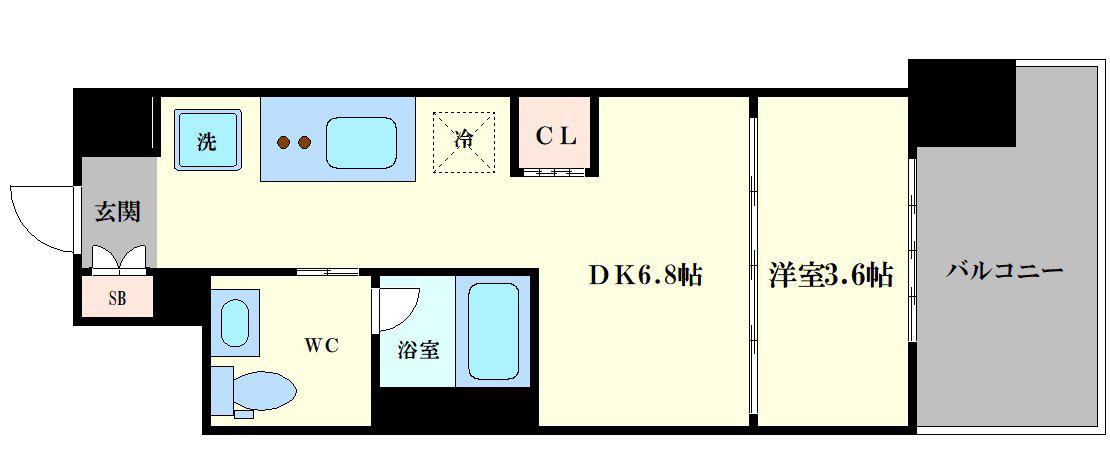 J.GRAN COURT京町堀(1DK/4階)の間取り写真
