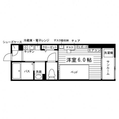 学生会館 BEANS SOU 旭町1(1K/3階)の間取り写真