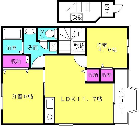 ハーブテラスIリーフ(2LDK/2階)の間取り写真