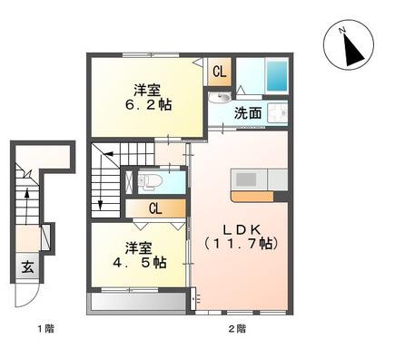 シャン・ドゥ・ポワロ(2LDK/2階)の間取り写真