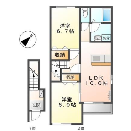 ヴァンベール(2LDK/2階)の間取り写真