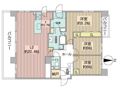 桂和レジデンス円山桜(3LDK/7階)の間取り写真