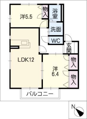 アネモネ B棟(2LDK/2階)の間取り写真