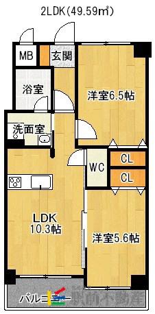 モン・ヴィラージュ佐賀駅前(2LDK/3階)の間取り写真