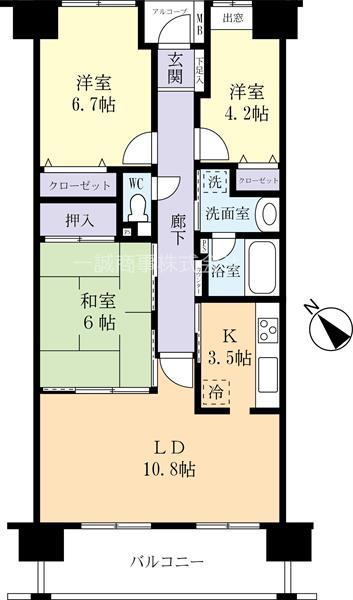 ハーモニータウン新取手 壱番館(3LDK/12階)の間取り写真