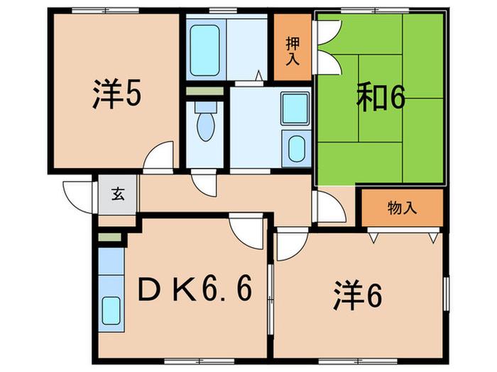 リビング川西町(3DK/1階)の間取り写真