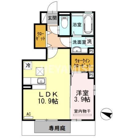 ウィット植松(1LDK/1階)の間取り写真