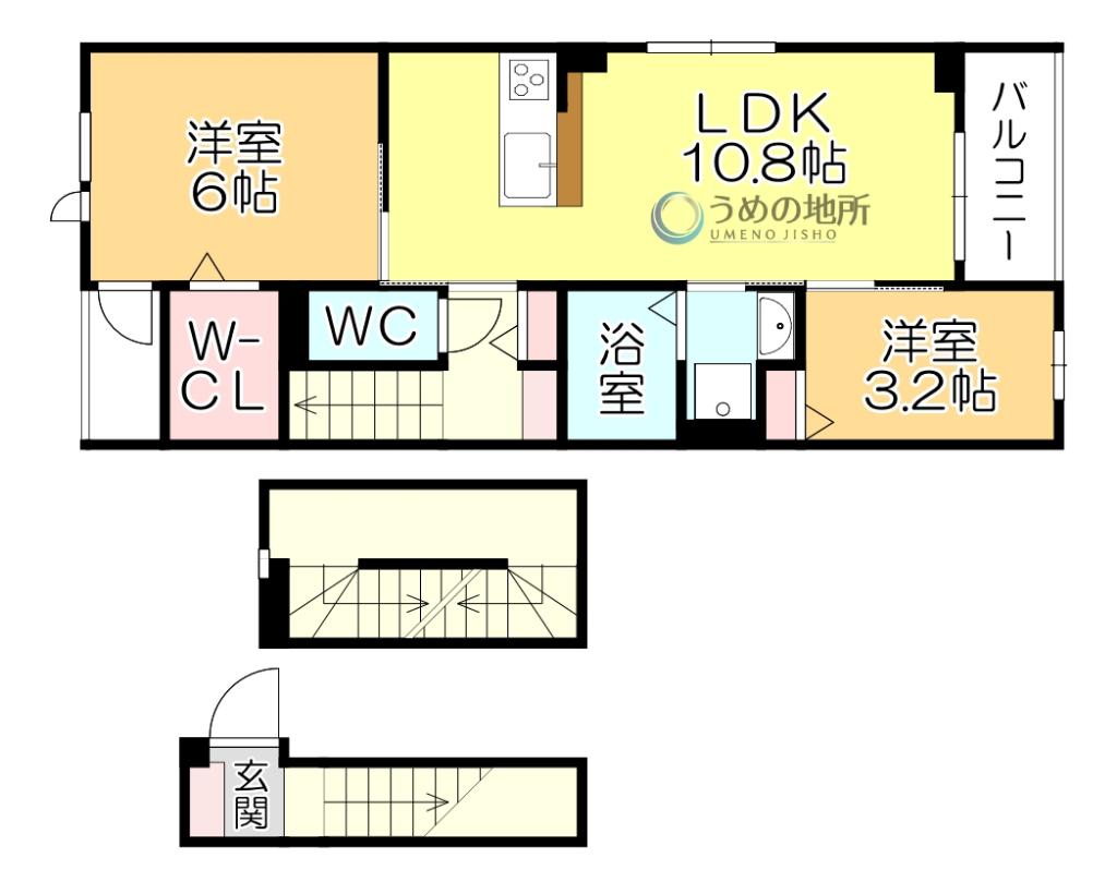 ファミリア長門石(2LDK/3階)の間取り写真