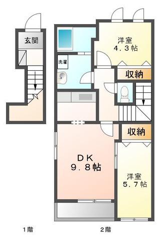 シャンティ 花水木(2DK/2階)の間取り写真