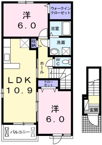 コンフォール矢三C(2LDK/2階)の間取り写真
