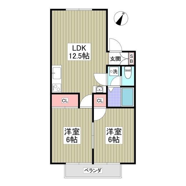 リブレス桐生堤町A(2DK/2階)の間取り写真