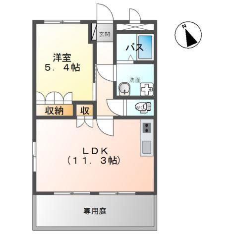 レイクレアII(1LDK/1階)の間取り写真