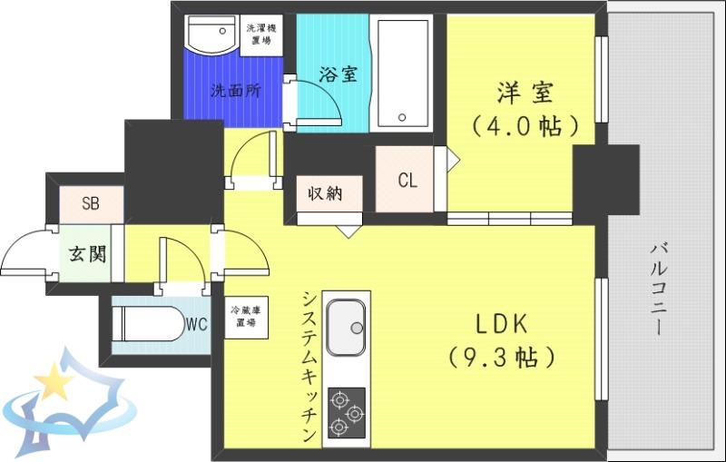 プレイス知事公館前(1LDK/10階)の間取り写真
