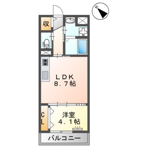福岡市南区野間マンション(1LDK/4階)の間取り写真