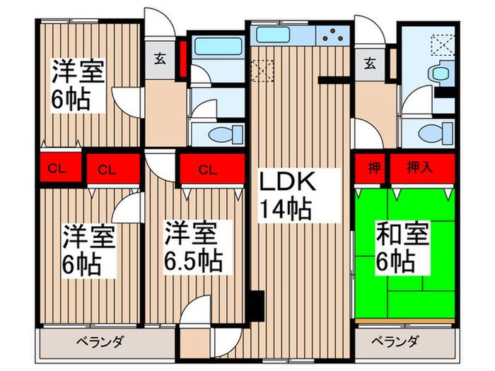 ハイタウン塩浜49号棟(4LDK/1階)の間取り写真