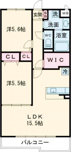 EXCEL COURT 二色の浜(2LDK/1階)の間取り写真