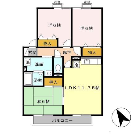 23番館(3LDK/2階)の間取り写真
