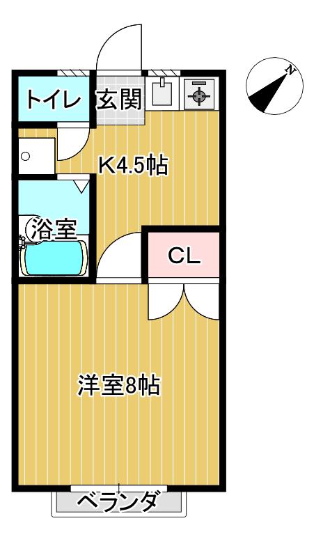 メゾン三城(1K/1階)の間取り写真