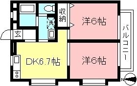 カーサボニータ大和(2DK/2階)の間取り写真