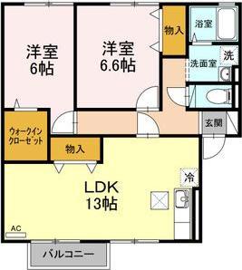 ウィルモア旭(2LDK/1階)の間取り写真