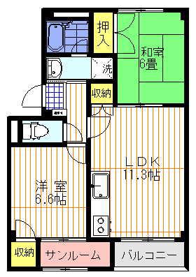 シャンドール駅西(2LDK/1階)の間取り写真