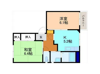 カーサK(2K/1階)の間取り写真