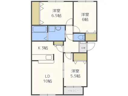ルーブル元江別(3LDK/1階)の間取り写真