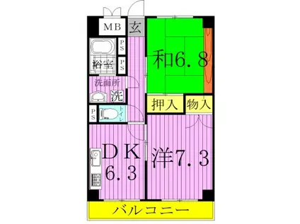 染谷エステートビル(2DK/4階)の間取り写真