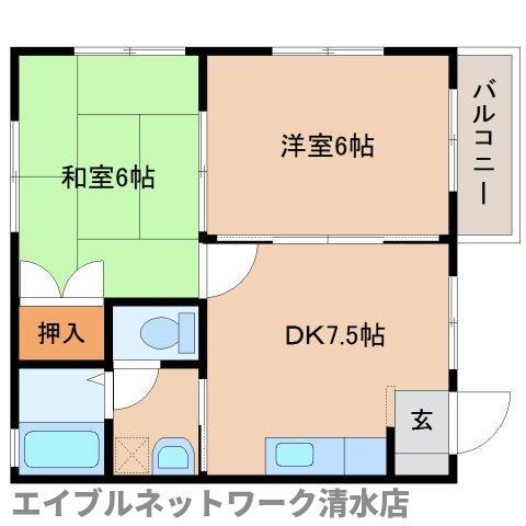 クローバーハイツ(2DK/2階)の間取り写真