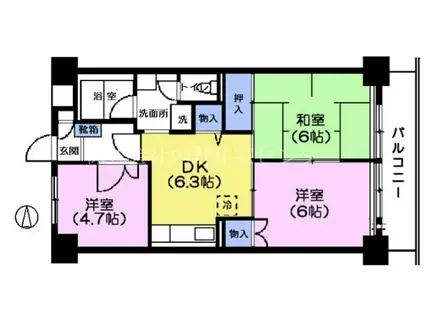 きんえいマンション(3DK/4階)の間取り写真
