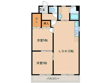 堀越ハイツ(2LDK/4階)の間取り写真