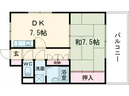 ハイライフ高砂(1DK/2階)の間取り写真