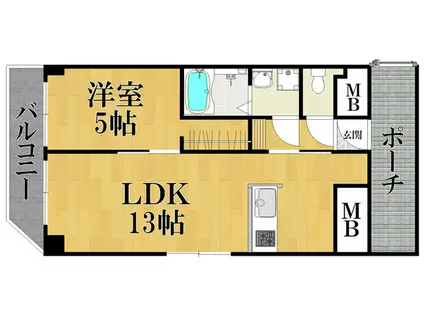 菟原ビル(1LDK/4階)の間取り写真