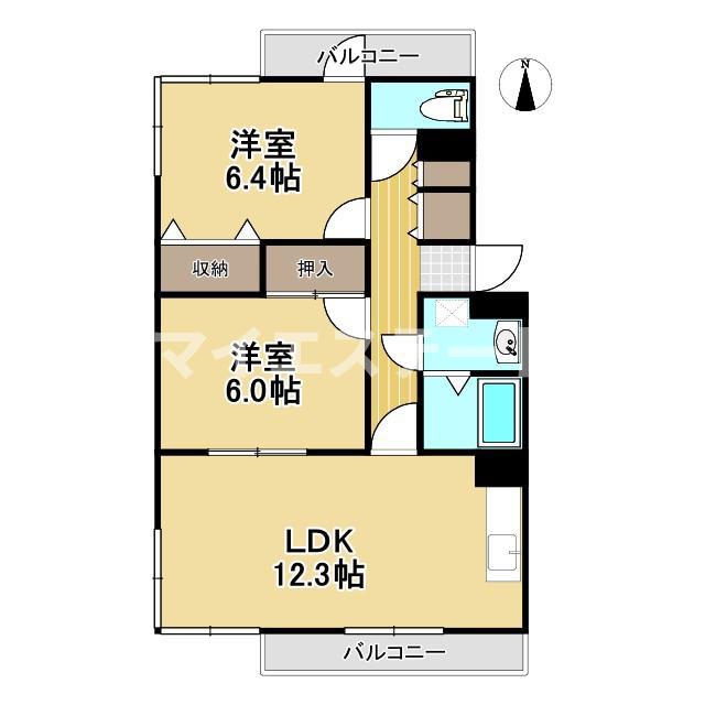 コーポ南風(2LDK/2階)の間取り写真