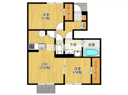 テ・ゾーロ 結(2LDK/1階)の間取り写真