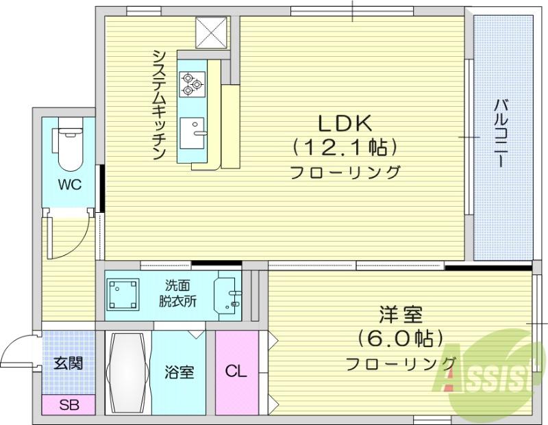 ボヌールK(1LDK/2階)の間取り写真