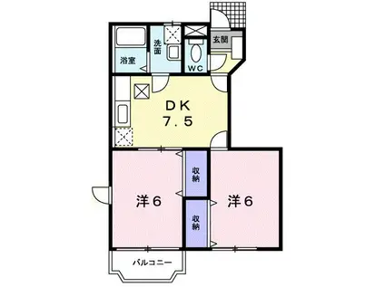 MERUROSE II(2DK/1階)の間取り写真