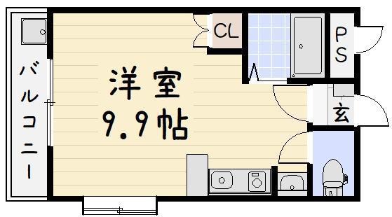 オリエンタル朝日ヶ丘(ワンルーム/2階)の間取り写真