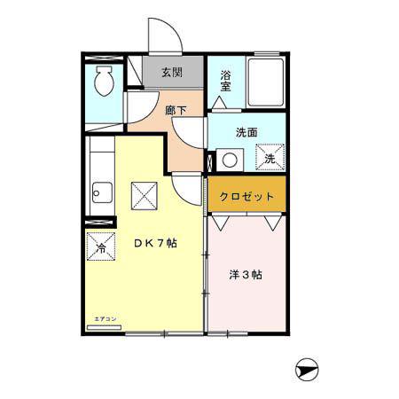 フォンテーヌI(1DK/1階)の間取り写真