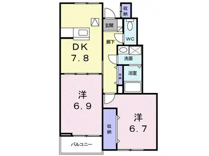 フロイライン アミィA(2DK/1階)の間取り写真