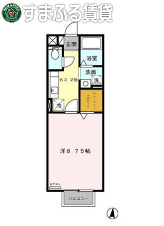 CENTRAL PILLAR(1K/2階)の間取り写真