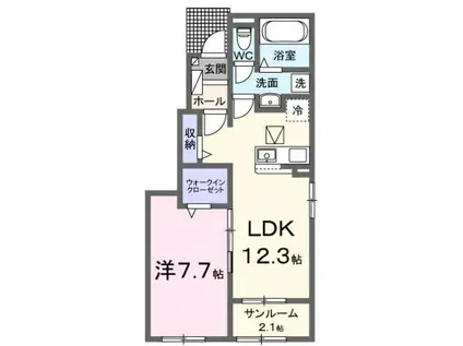 シャルフ 赤江 I(1LDK/1階)の間取り写真