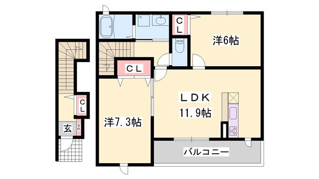 エルカーサ・桜木A棟(2LDK/2階)の間取り写真