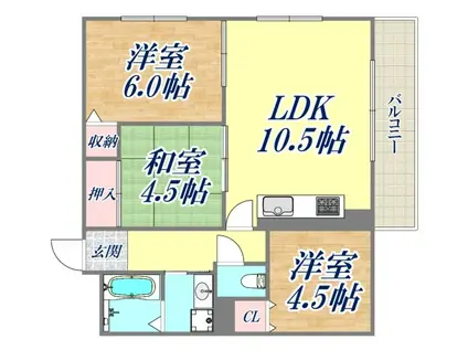 山の手パラツィーナセシリアC棟(3LDK/1階)の間取り写真