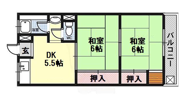 悠和ハイツ(2DK/4階)の間取り写真