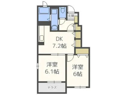 サンヒルズ・アイ(2DK/1階)の間取り写真