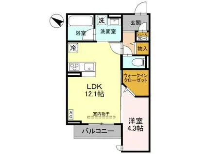 ARANCE御宝町(1LDK/2階)の間取り写真
